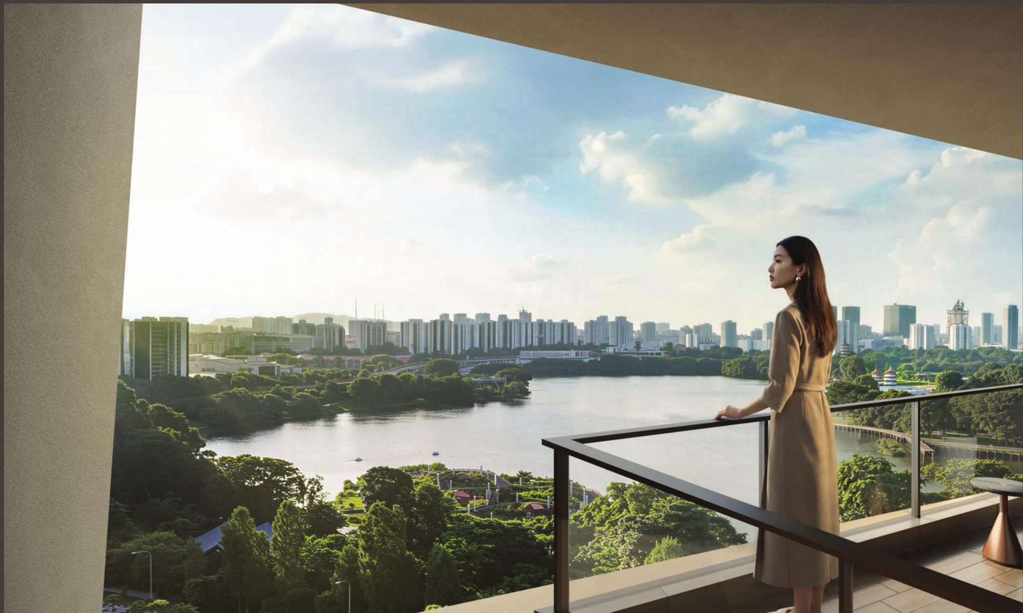 Artist's impression of a balcony view towards Jurong Lake
