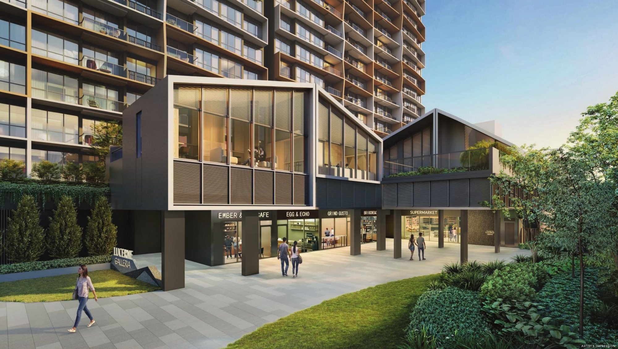 Artist's impression of the supermarket and shops on the ground floor